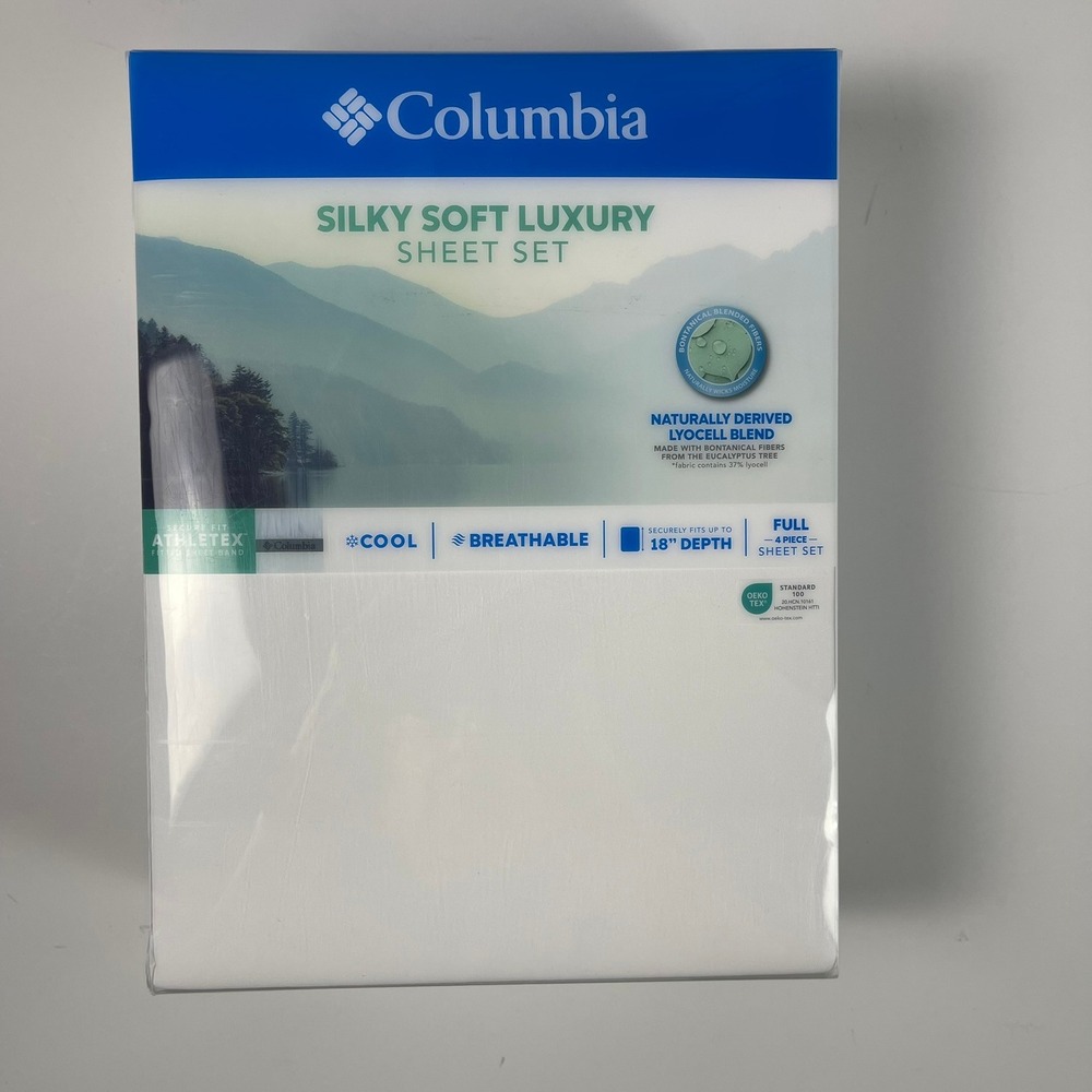 Columbia Silky Soft Luxury Full Sheet Set White Lyocell Blend 4pc 18" Depth